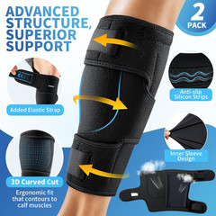 Calf Brace for Torn Calf Muscle – 2 Pack Adjustable Neoprene Compression Sleeve