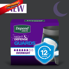 Depend Guards Incontinence Pads for Men, Overnight One Size, White
