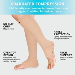 Open Toe Compression Socks 15-20 mmHg for Women and Small-medium, Black/Nude