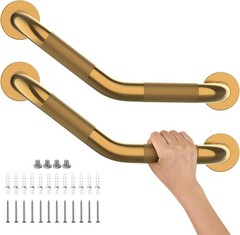 2 Pack 16 Inch Shower Grab Bars for Seniors, Gold Angled Anti Slip Grab Bars