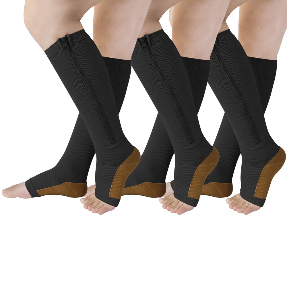 Knee High Compression Socks with Zipper – Foot & Calf Support for Pain Relief