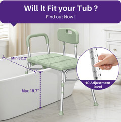 KEKOY Tub Transfer Bench Shower Chair Adjustable 400lb Non-Slip Green