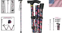 Adjustable Folding Aluminum Cane with Wrist Strap & Slip-Resistant Tip