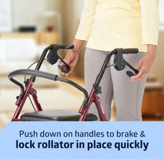Steel Rollator Walker with Seat, 350 lb Capacity, Foldable, Burgundy, 6” Wheels