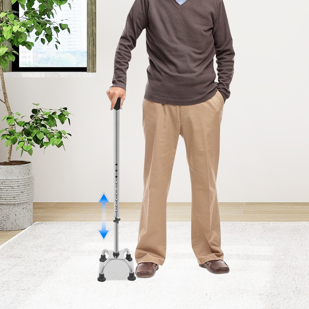Stainless Steel Stretchable Walking Cane For Elderly Mobility Aid 9-Gear Height