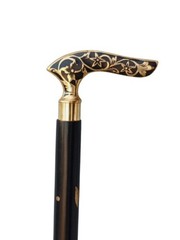 Luxury Brass Floral Handle Walking Cane Wooden Shaft Decorative Gift Stick