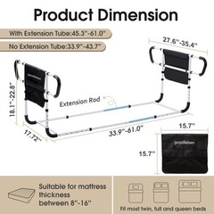 goodleben Double Bed Rail for Elderly Adults Safety, double bed rail, White