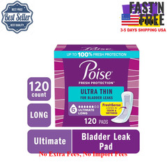 New Poise Ultra Thin Pads, Ultimate Absorbency, Long Length, 120 Count Bulk Pack
