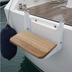 Foldable Teak Step Aluminum Alloy Boat Fold-up Step White Painted Brackets
