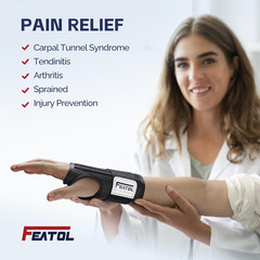 FEATOL 2 Pack Carpal Tunnel Wrist Brace for Work with Wrist Splint, 6.5“ Wrist