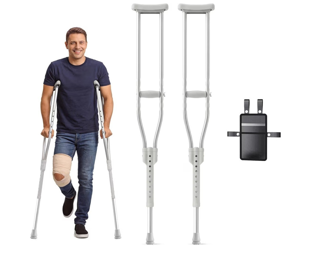 Adjustable Height Adult Standard Underarm Crutches Pair Aluminum Silver/Gray
