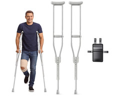 Adjustable Height Adult Standard Underarm Crutches Pair Aluminum Silver/Gray