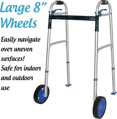 Top Glides 8″ Off-Road Walker Wheel Kits with Flexfit Universal Ski Glides (Blue