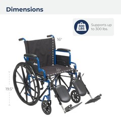 Drive Medical Wheelchair Blue Streak 18″ Seat Swing Away Leg Rests