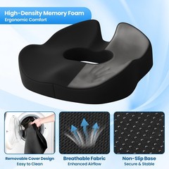 Hemorrhoid Discomfort Tailbone Pressure Coccyx Office Chair Seat Cushion Black