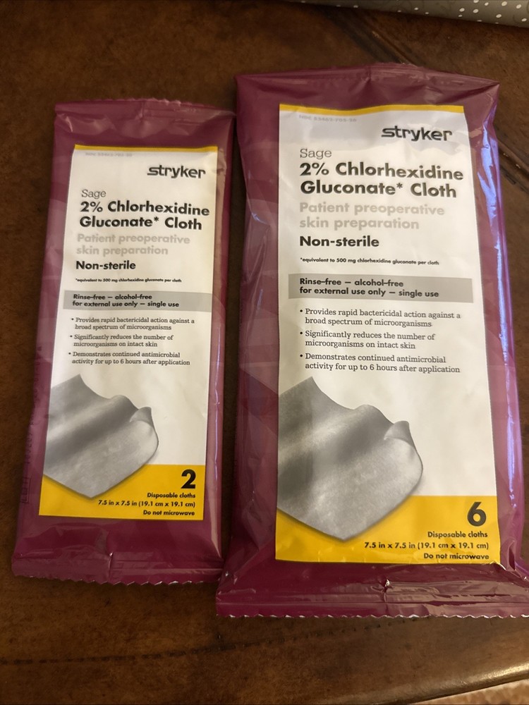 Stryker Sage 2% Chlorhexidine Gluconate Cloth Pre Op Skin Prep Wipes 2026 &2027