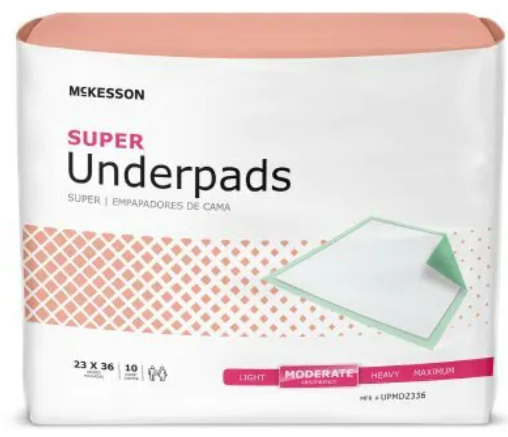 McKesson Super Disposable Underpads Fluff / Polymer 23X36″ UPMD2336 10 pads