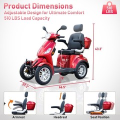 700W 3-Wheels Portable Double Motor Folding Electric Power Red Mobility Scooter