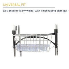 Medical Walker Basket with Plastic Insert Tray and Cup Holder, Aluminum