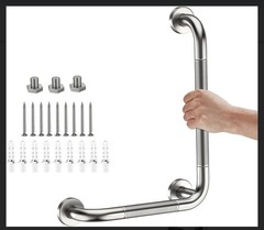 New L-Shaped Angled Grab Bar 12×16″ Anti-Slip Knurled Handle Brushed Nickel