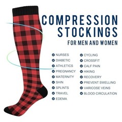 JUNZAN Buffalo Plaid Red Black Knee High Socks Compression Socks for Women Men