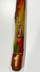 Vibrant Folk Art Walking Stick 37.5” Hand Painted Gnarled Wood Copper Ferrule
