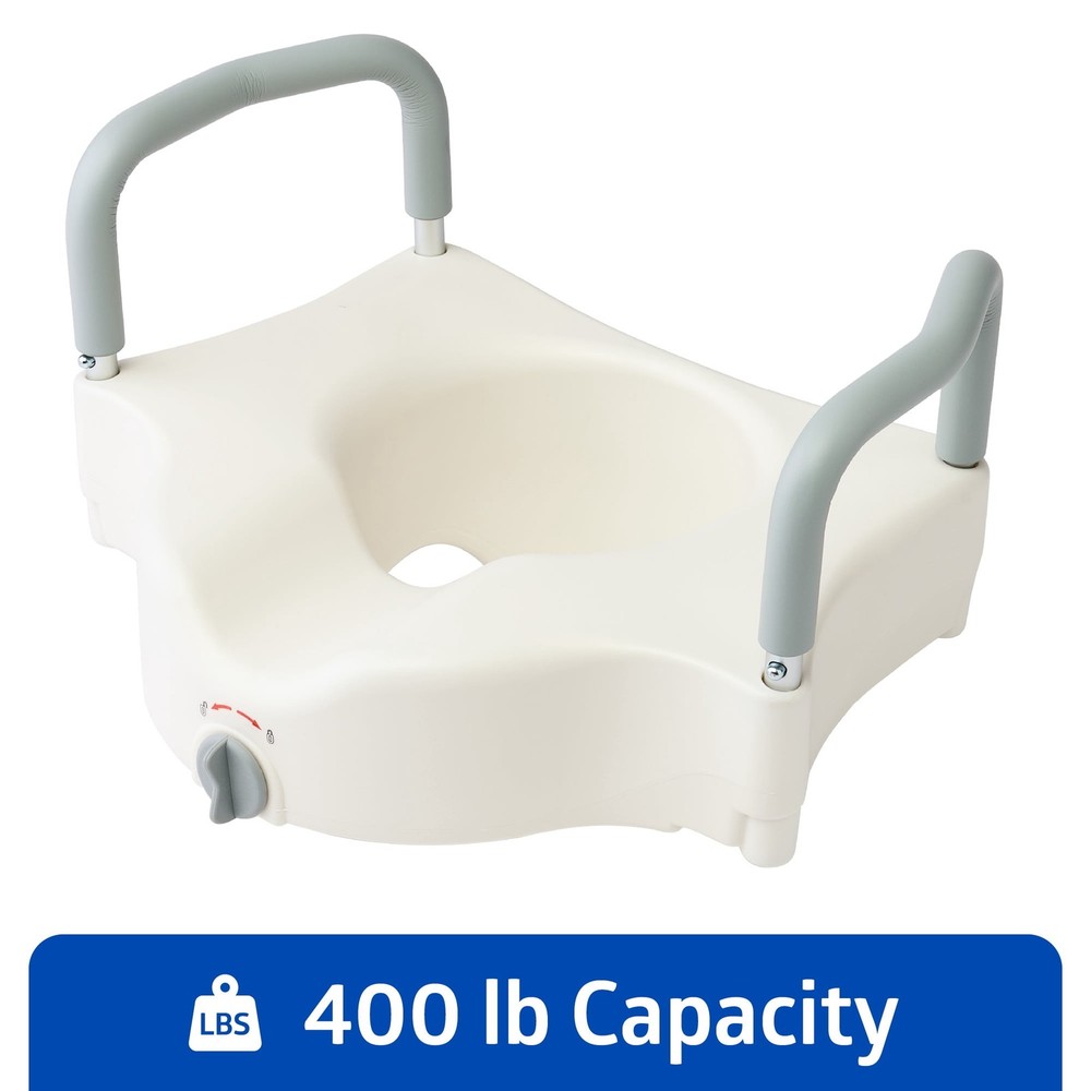 Medline Toilet Seat Riser w/Arms, 400lb Locking Fits Most White