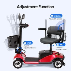 4 Wheels Mobility Scooter Electric Big Space for Overweight Adult W/ Rear Mirror