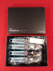 BunMo Adaptive 4pc Dinner Set Medium Weight Stainless Steel Blue Gray