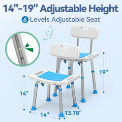 Loyoda Shower Chair for Inside Shower with Removable Back, Adjustable Height, El