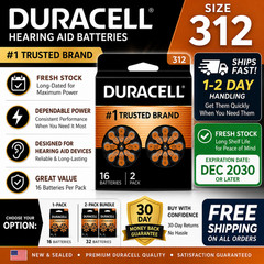Duracell Hearing Aid Batteries Size 312 | Fresh Stock | 16-Pack | Ships Fast