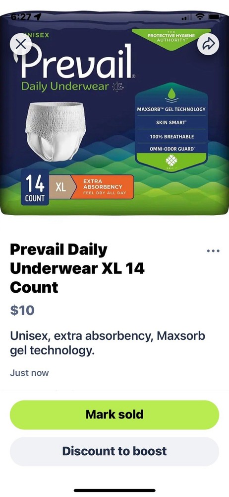 4 packs of 14 count XL – Prevail Daily Disposable Underwear Extra Absorbency