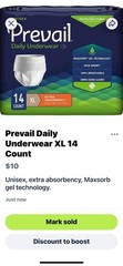 4 packs of 14 count XL – Prevail Daily Disposable Underwear Extra Absorbency