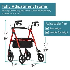 YF-9007B Dual-Brake Ergonomic Handgrip Rollator Walker 10″ Wheels