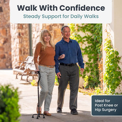 Quad Cane Adjustable Walking Cane for Seniors Support Stability with Large Base
