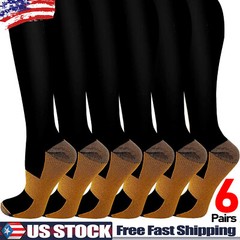 6 Pairs Copper Compression Socks 20-30mmHg Graduated Support Men’s Women’s