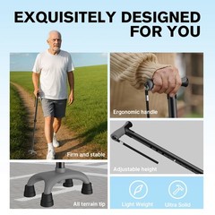 Super Light Walking Cane 1 lb 4Prong Base Adjustable Stick For Seniors