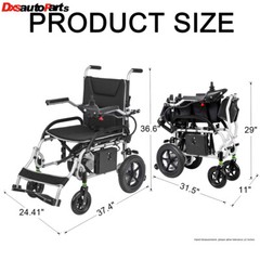 Lightweight 37.5 lbs Foldable Electric Wheelchairs Max 265lbs, 25 Miles Range