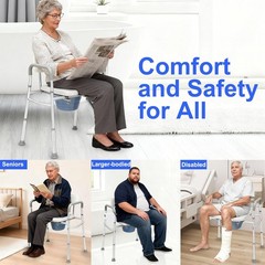 Bedside Commode with Padded Seat & Backrest 3 in 1 , 40 Liners, 6.5QT Bucket