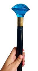 Victorian Style Cobalt Acrylic Crystal Blue Cut Glass Handle Walking Stick