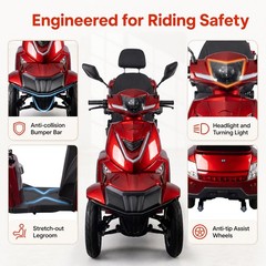 Veloinno Heavy-Duty 4-Wheel Mobility Scooter 37 Miles Range 3-Speed, 500lbs Load