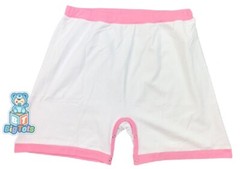 Adult snap crotch shorts white with baby pink trim