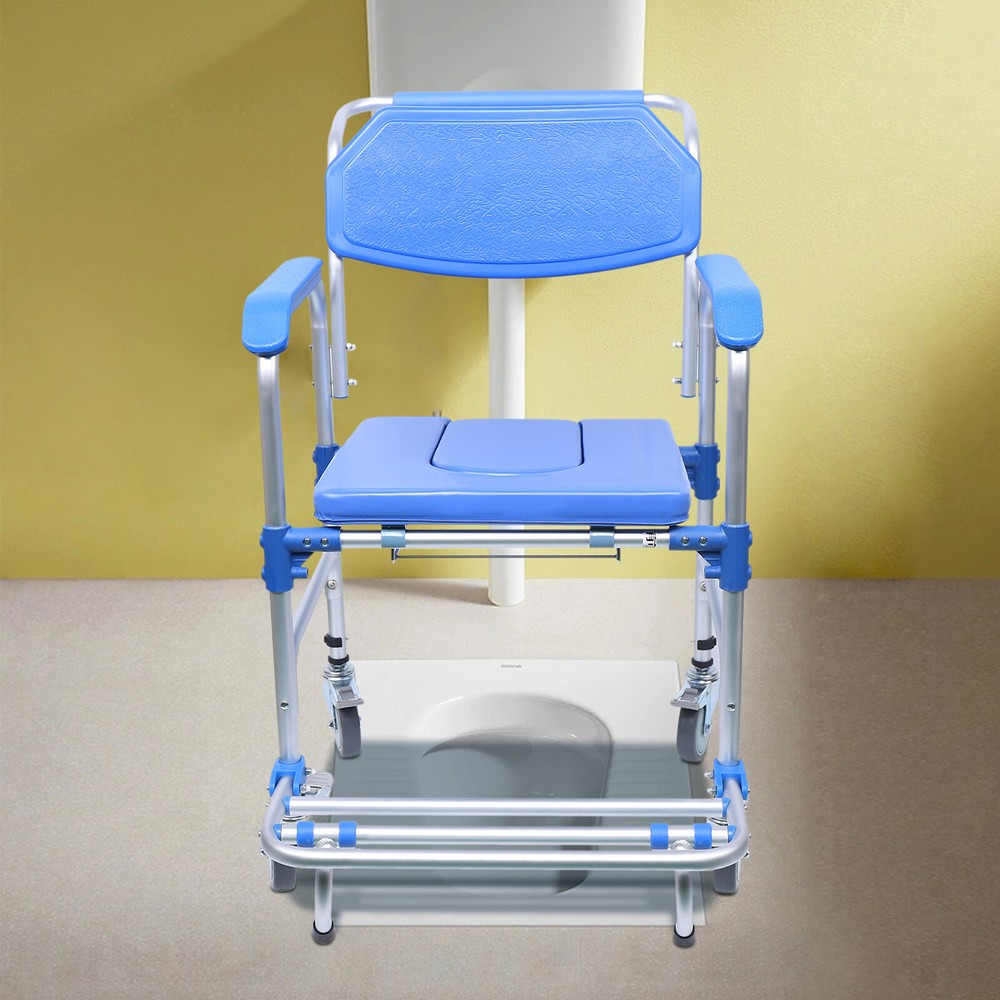 350lbs Commode Wheelchair Assist Mobility Medical Transport Rolling Shower Chair