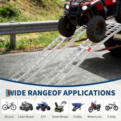 89x12in Foldable Dirt Bike Ramp w/ Rubber Tipped Hook & Safety Strap 750LB Load