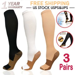 3PK Copper Compression Socks Support Hose Varicose Vein Edema Gradient Pressure