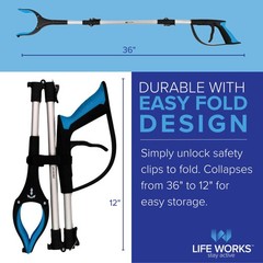 LIFE WORKS Reacher Grabber Tool, 360° Rotating Head, Lightweight 36″…