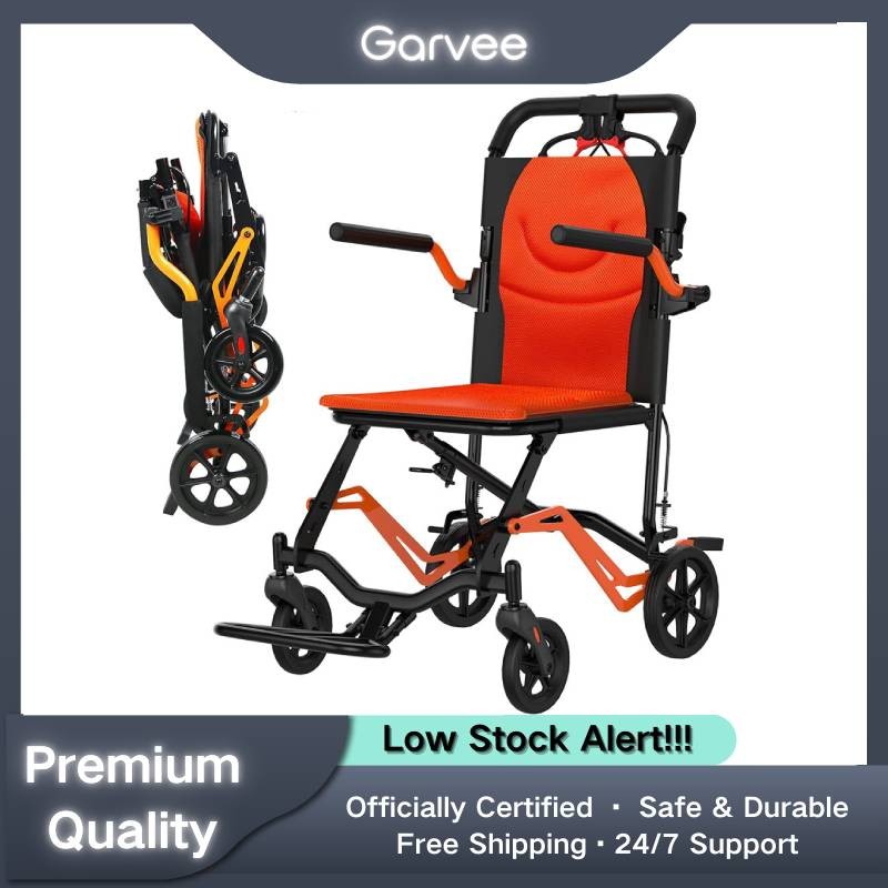 18 lbs Ultra Lightweight Transport Chair 220 lbs Capacity Locking Handbrake Fold