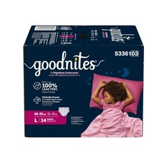 Goodnites Girls Nighttime Bedwetting Underwear, L (68-95 lbs), 34 Count