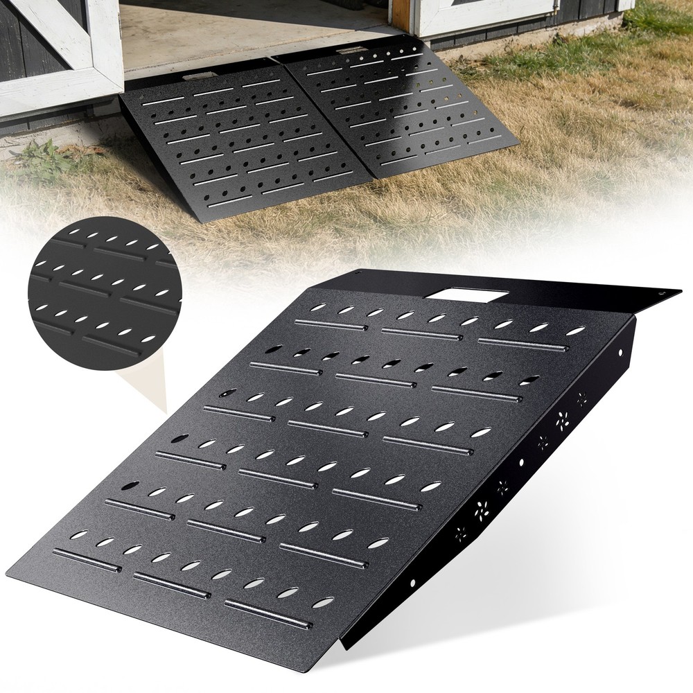 29″ x 24″ Shed Ramp Black Loading Ramp Alloy Loading Dock Ramp for Garages Barns
