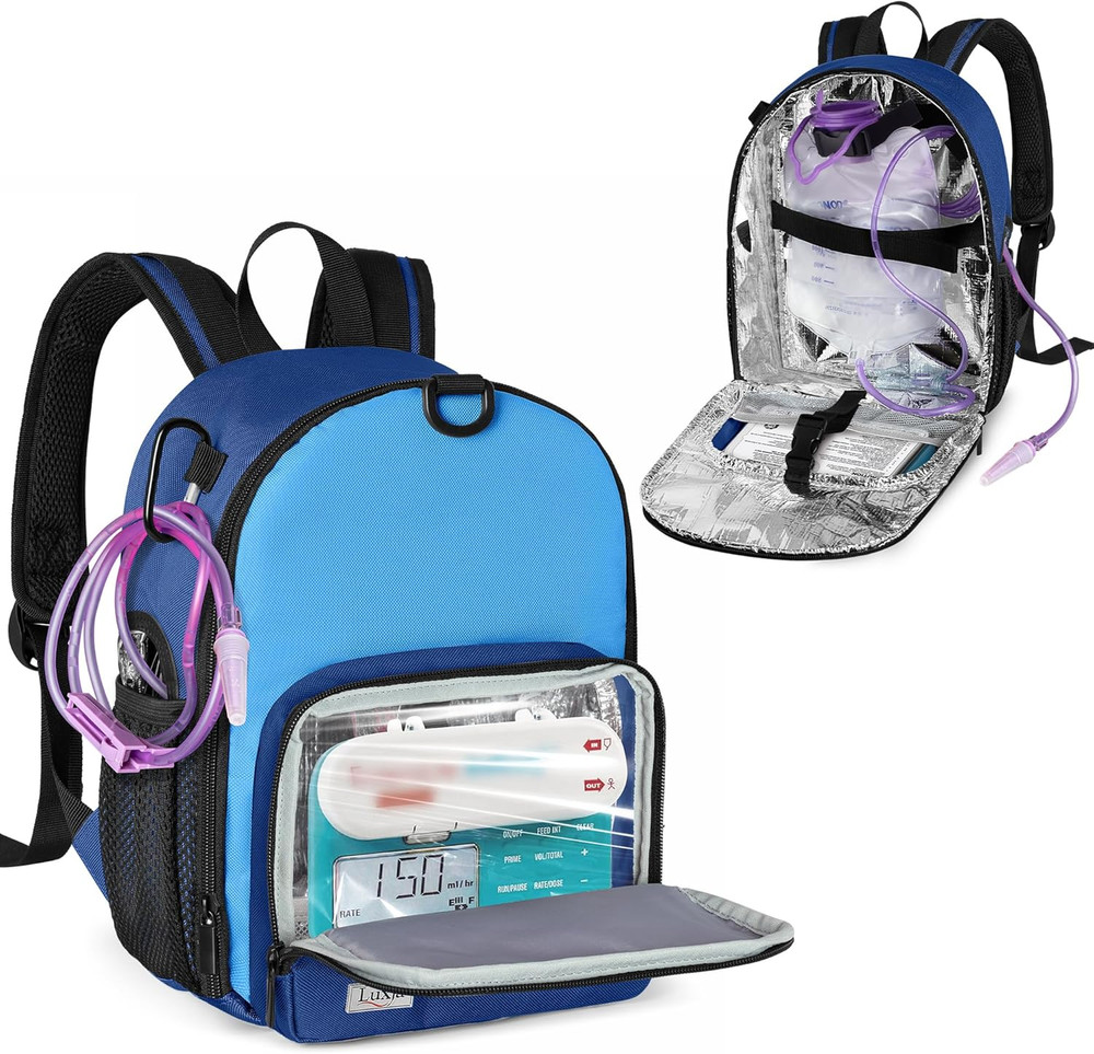 Feeding Tube Backpack for 500ml Bag & Enteral Pumps – Blue